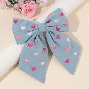 Blue and Pink Heart Pattern Hair Bow Accessory